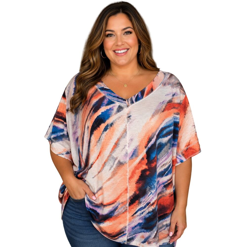 NWT westbound tiedye sz 3X knit stretch slub short sleeve top casual colorful